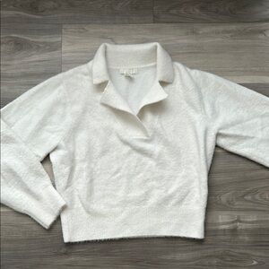 Cozy White Fuzzy Collared Women's Sweater